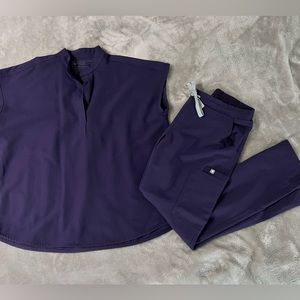 Figs dark purple Yola skinny scrub pant, XS petite